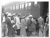 Boarding a train to the Merced Assembly Center