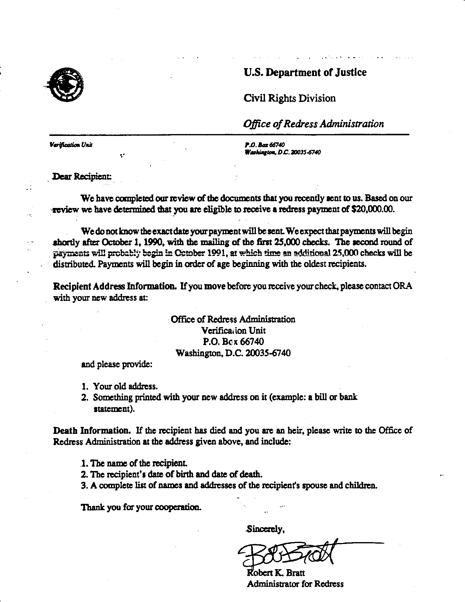 Notice of Payment