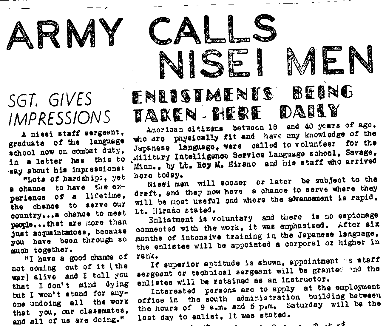 Army Calls Nisei