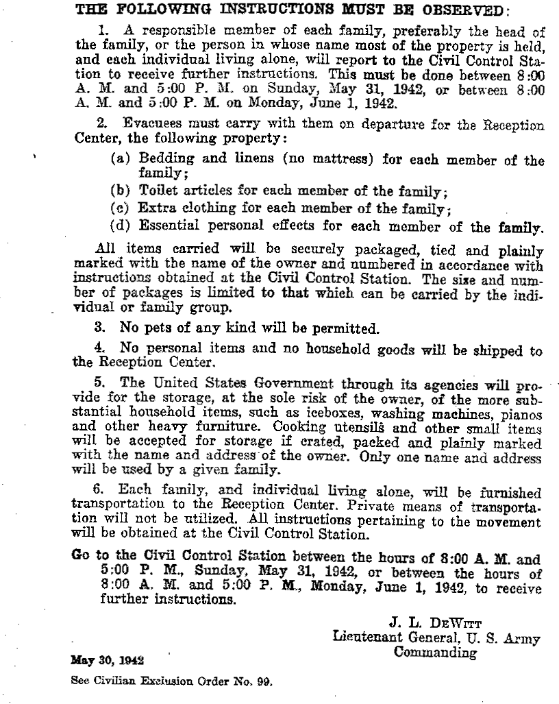 Civilian Exclusion Order No. 99 page 2