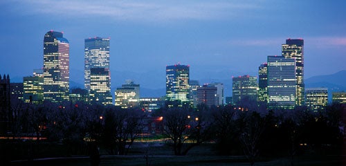 Denver skyline at sunset