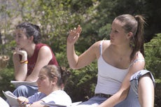 student asks a question during orientation