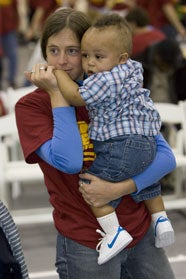 Volunteer caring for child