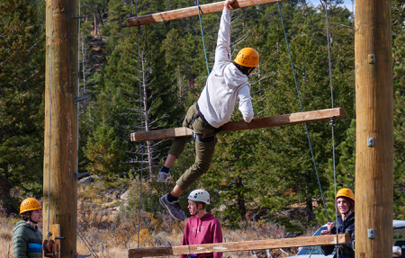 Student on a high ropes course at the University of Denver's James C. Kennedy Mountain Campus