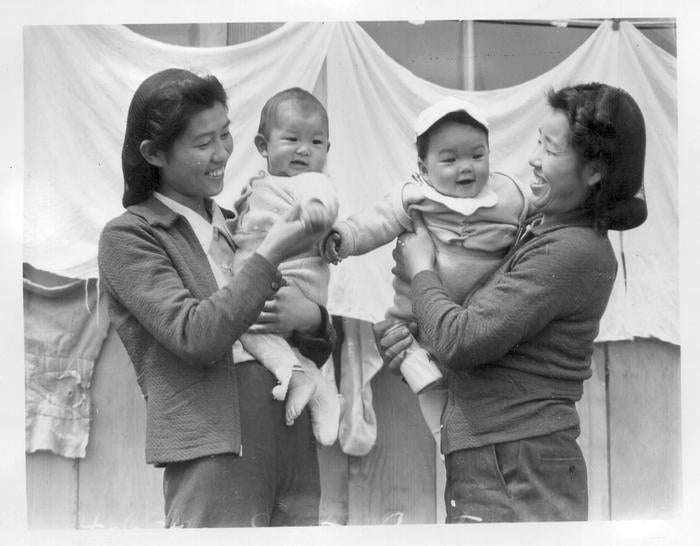 Evacuee mothers with their babies