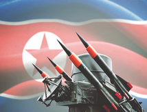 nuclear weapons and north Korean flag