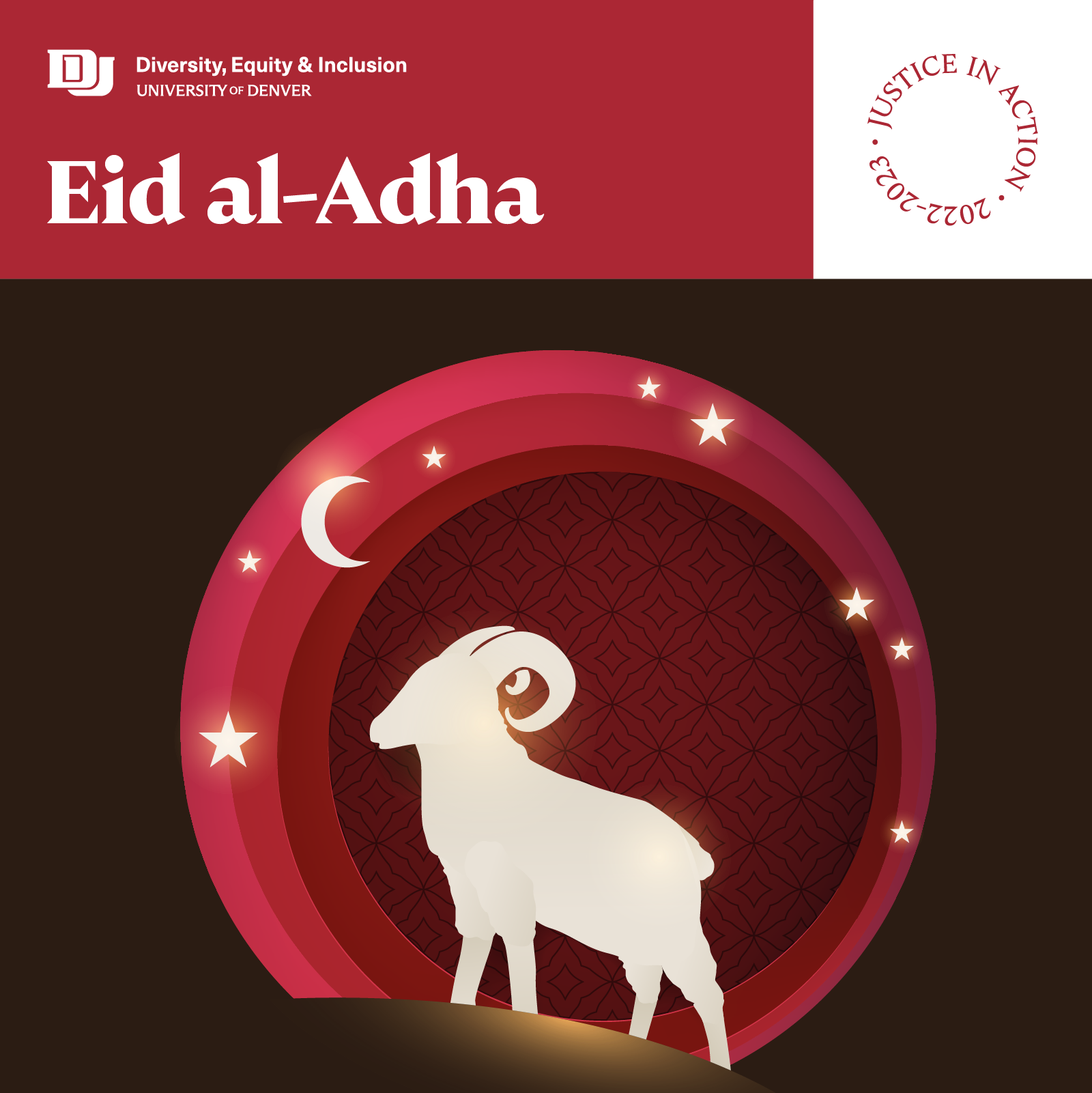Eid al-Adha Graphic; a white lamb within in a red circle