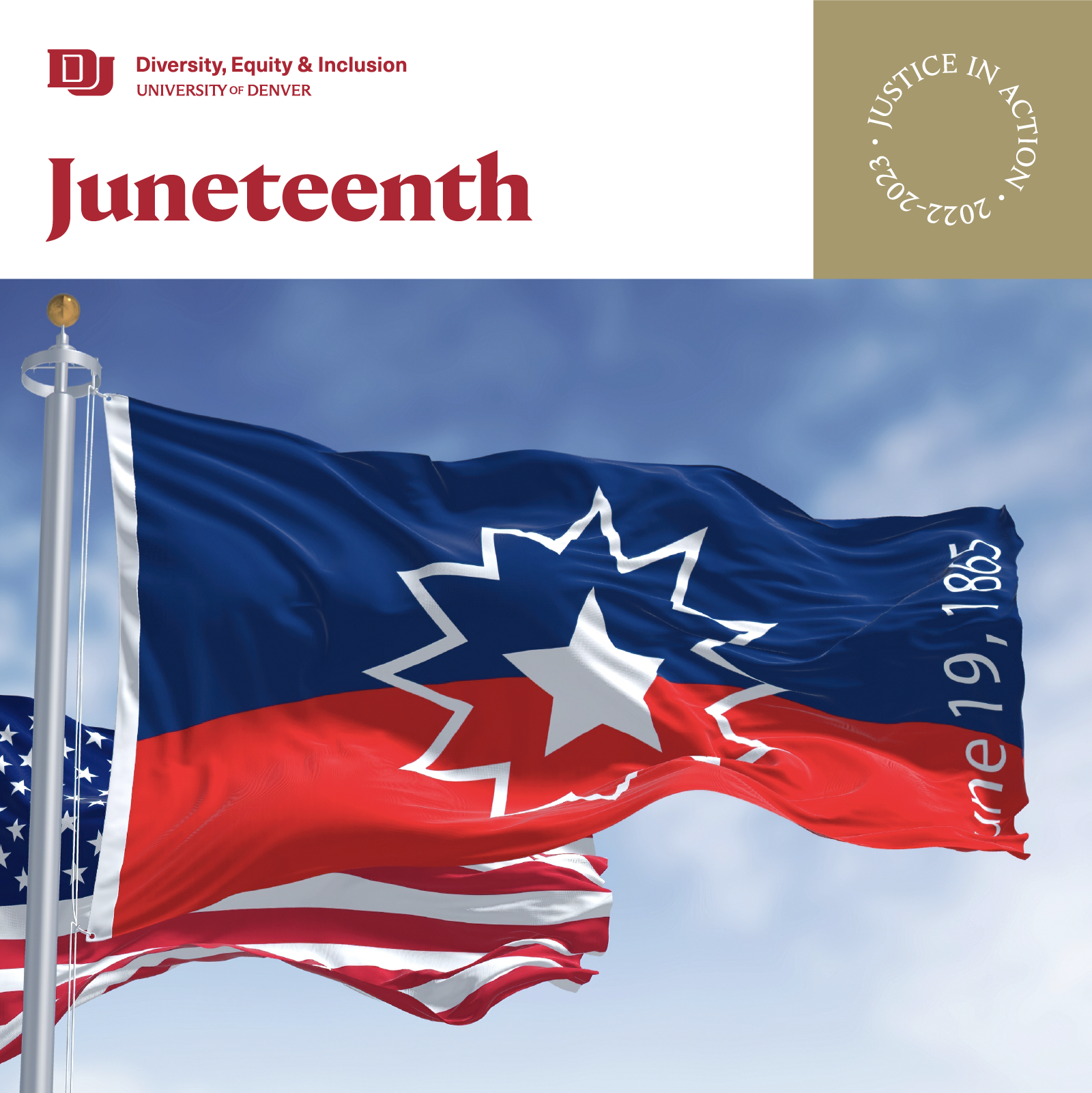 Juneteenth Graphic; a blue and red flag with a white star in the middle