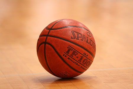 A basketball on a court