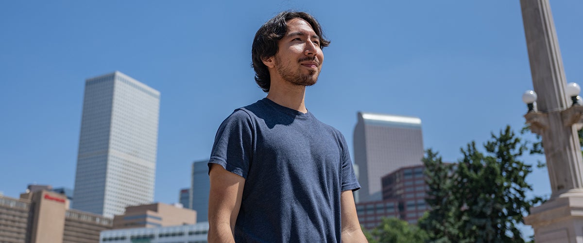 student walking in denver