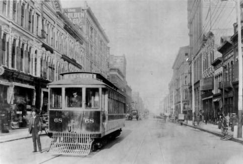 A streetcar operates along Denver's Larimer Street. Photo Courtesy: Denver Public Library