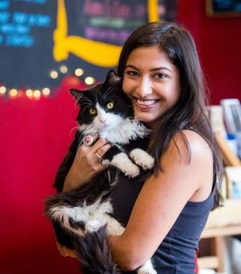 Law school grad Sana Hamelin founded the Denver Cat Cafe.