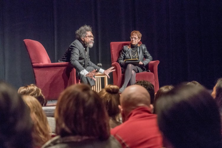 Dr. Cornel West and Chancellor Rebecca Chopp host an hour-long discussion at the Newman Center on Jan. 11.