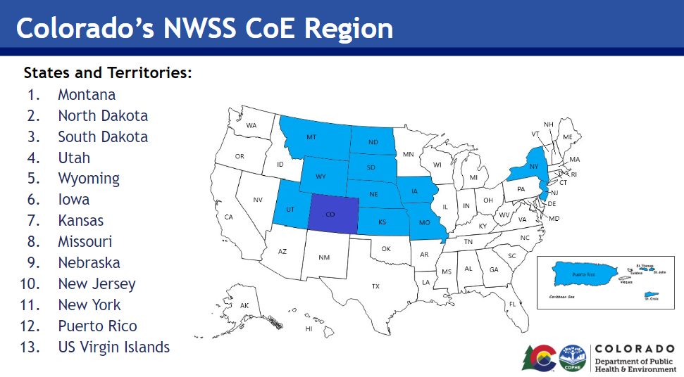 US Map with much of the Western US colored blue to indiate the Center of Excellence service region