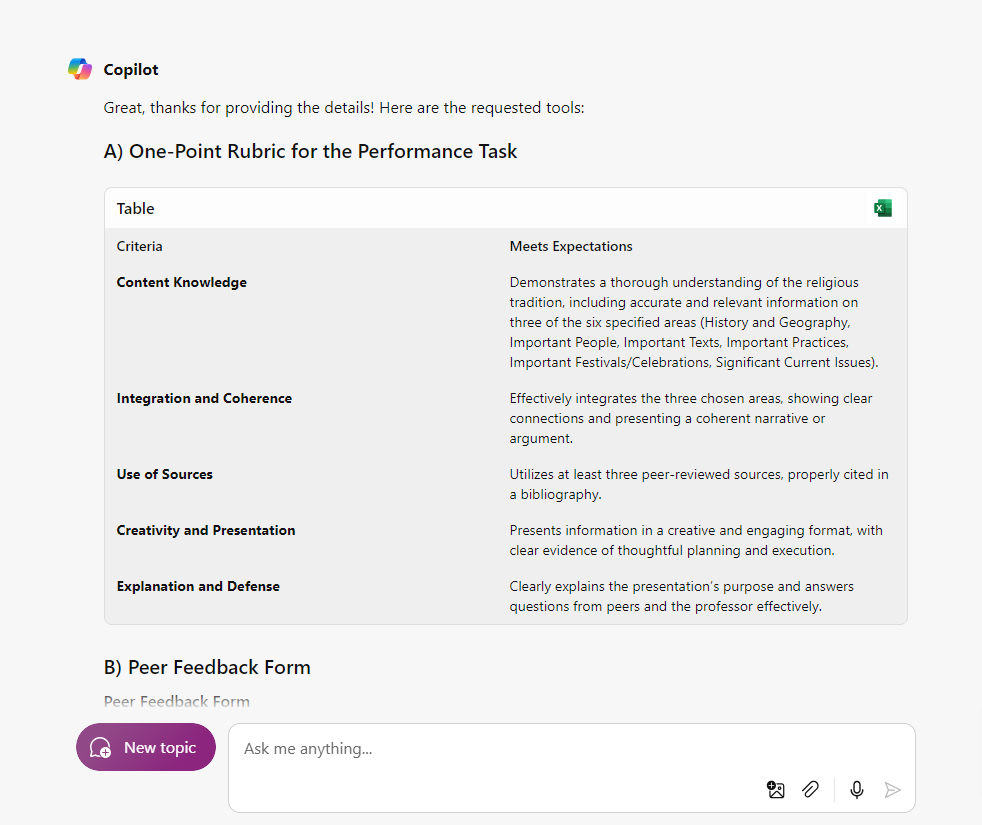 copilot rubric template