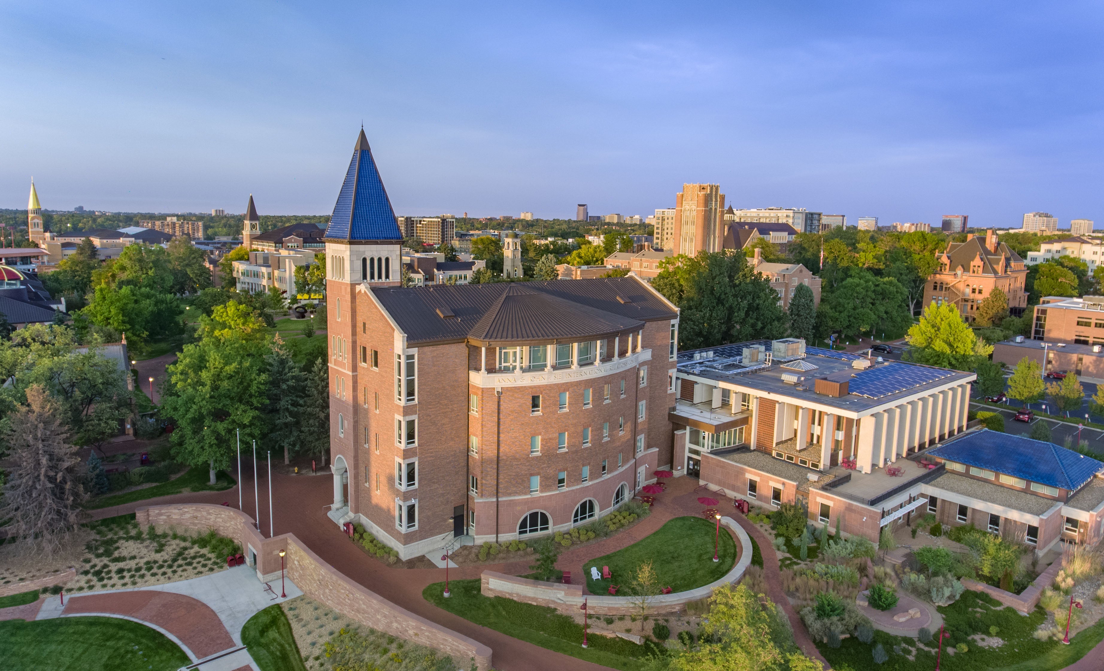 view of University Hall by drone