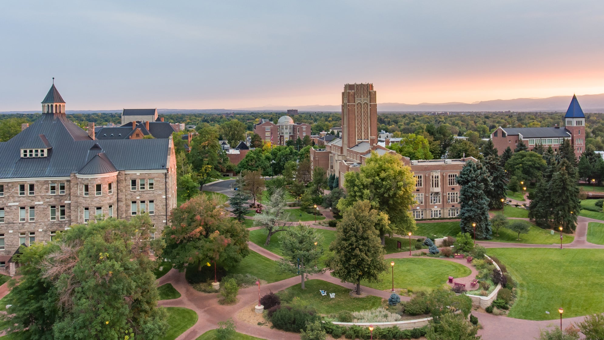 DU campus at sunset
