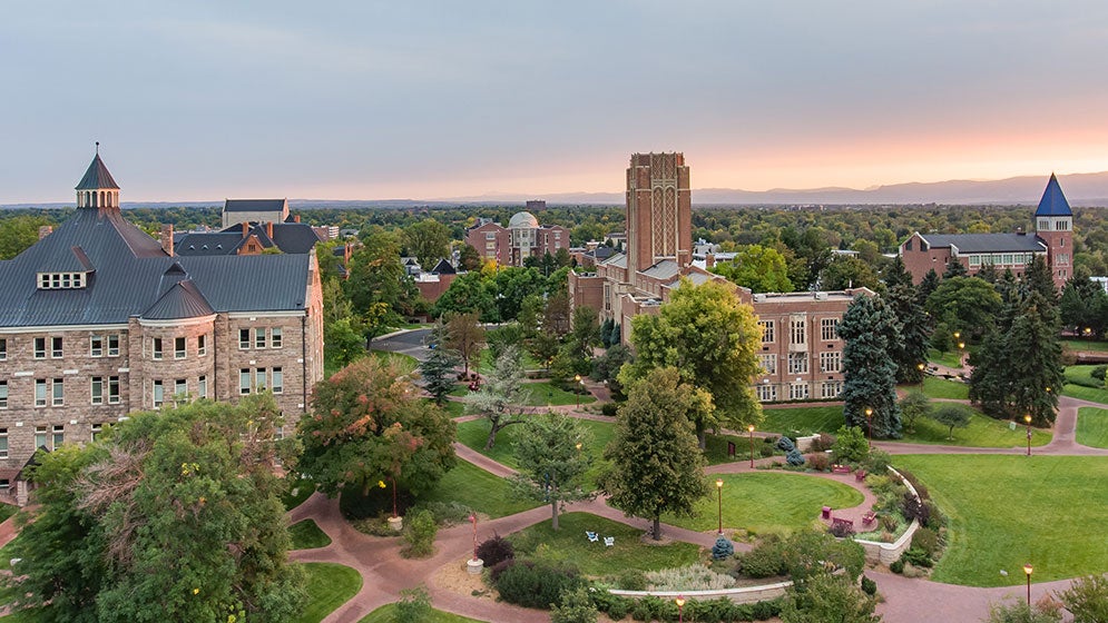 DU campus at sunset