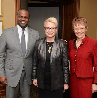 Home Depot CFO and DU Alum Carol Tomé with DU Chancellor Rebecca Chopp.
