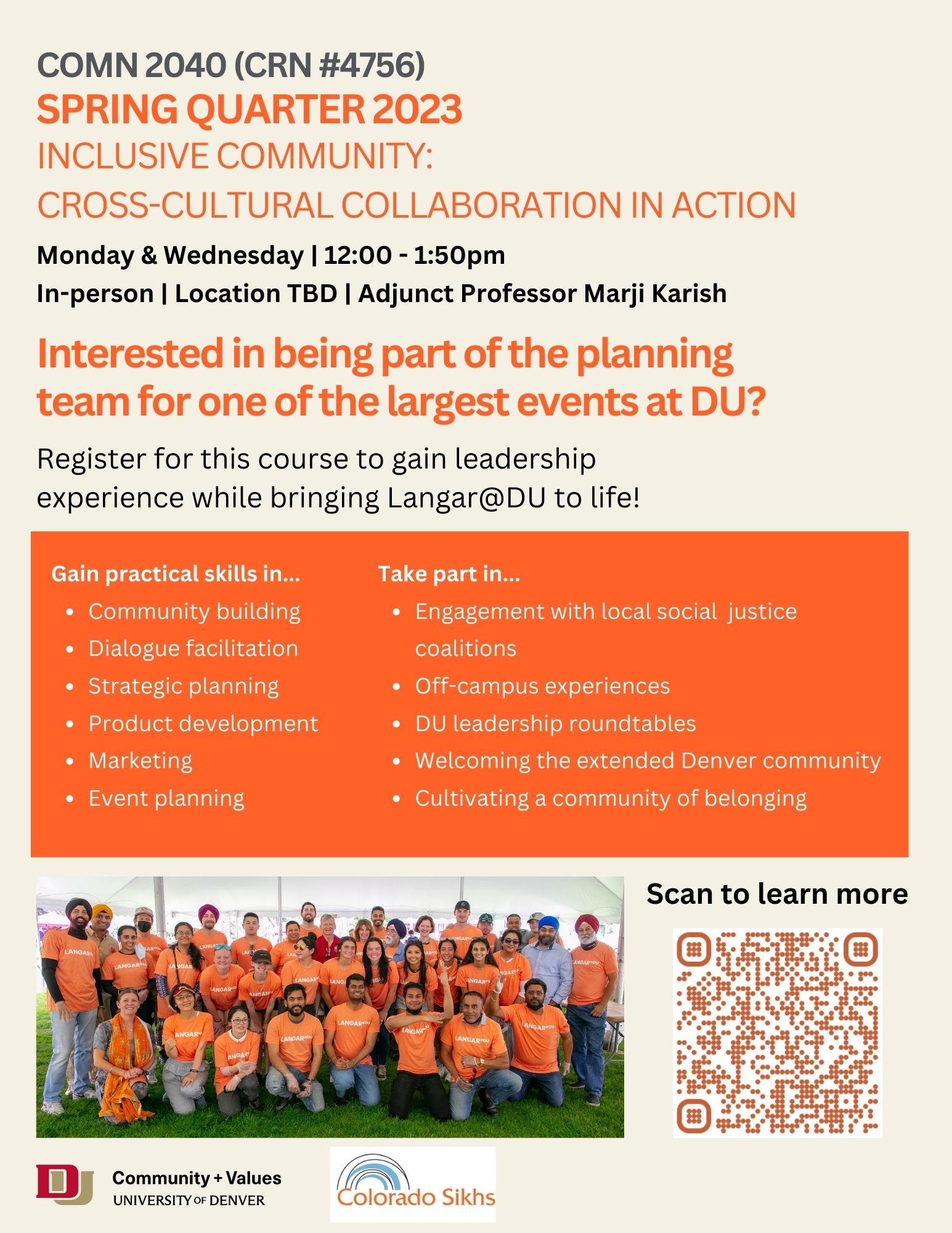 Langer@DU COMN 2040 Course Flyer Spring 2023 Inclusive Community: Cross-Cultural Collaboration in Action