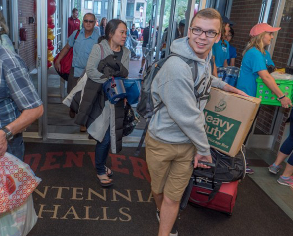 Students and parents at University of Denver move-in day.