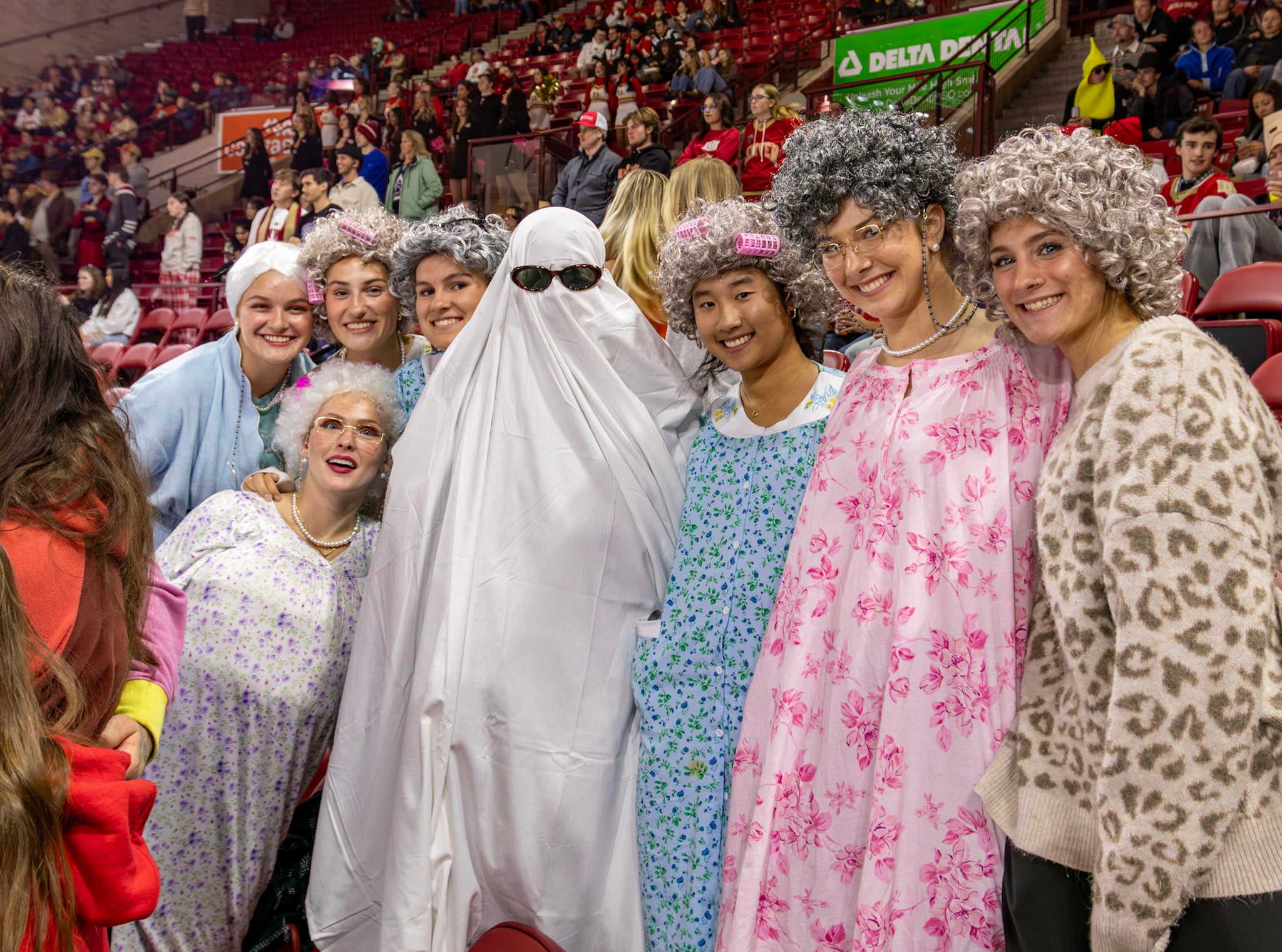 students dressed up as granny and a student dressed up as ghost