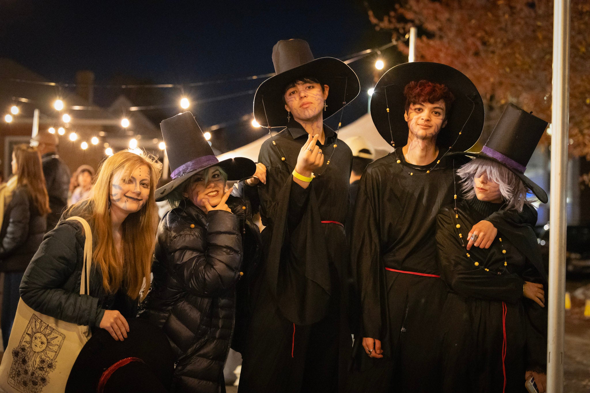 five students dressing up at Día de los Muertos celebrations