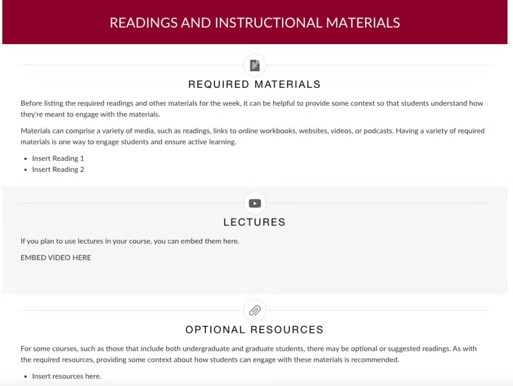 reading and instructional page example