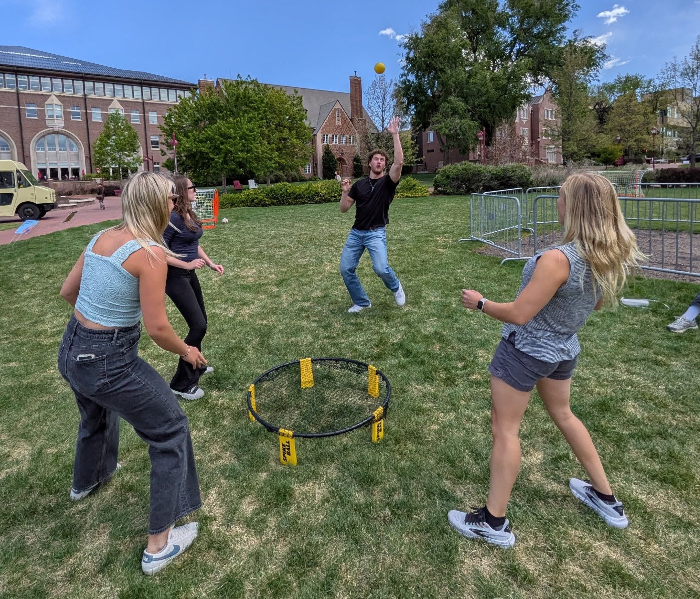 Students play an intense game of SpikeBall during DU's Day of Play.