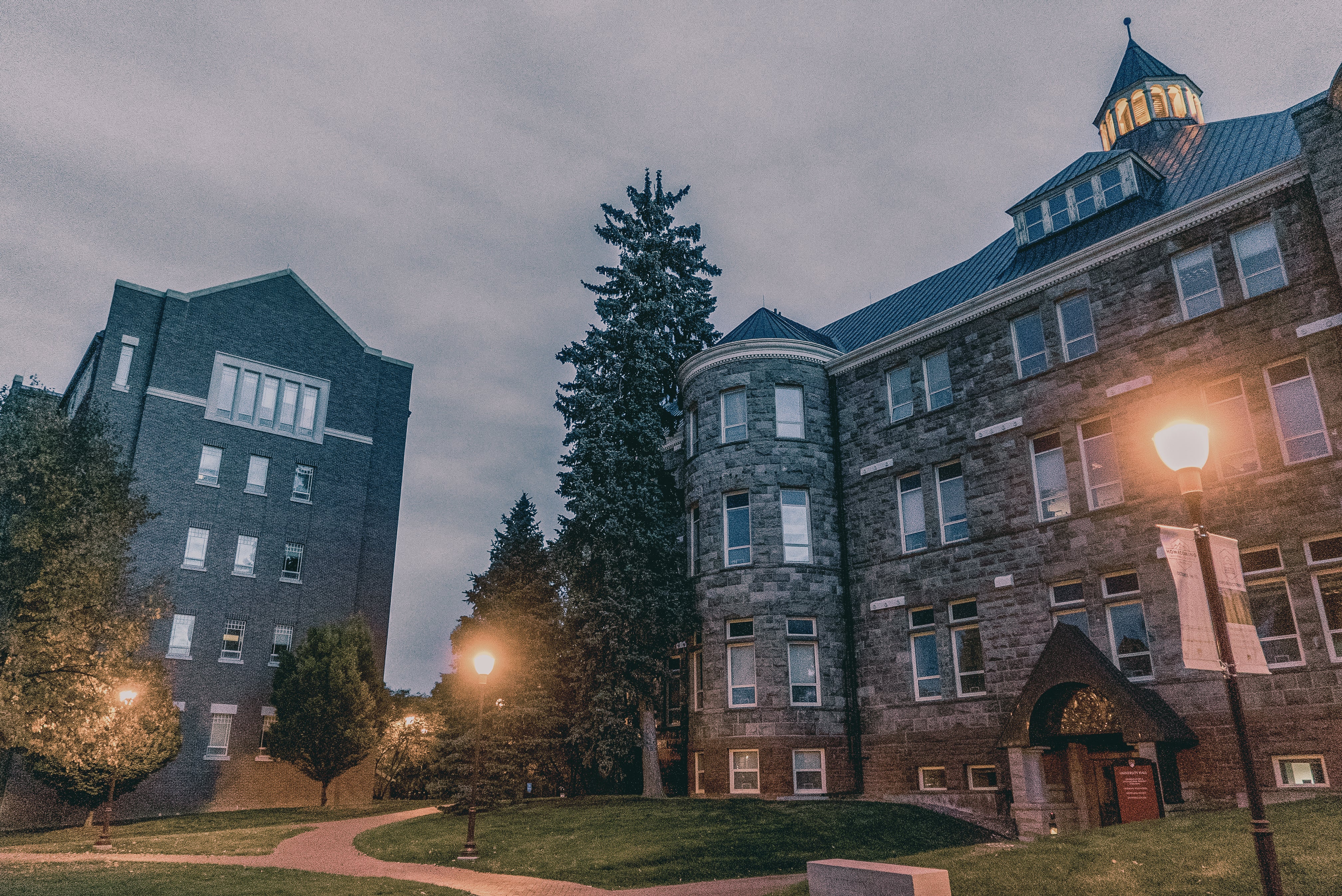 University Hall at dusk