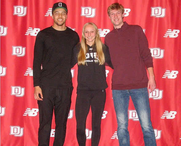 Drake Muller, Jessica Hutchinson and Ben Bowen pose for a photo