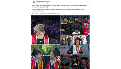 facebook post with photos from du commencement
