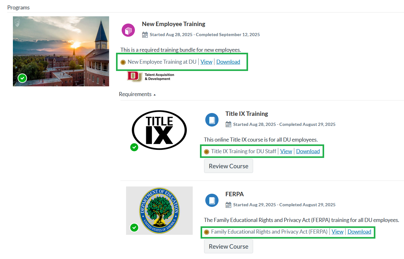du learn certificates