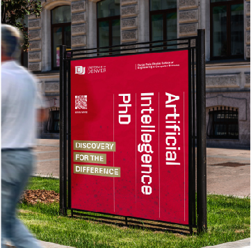 large campus sign promoting artificial intelligence phd