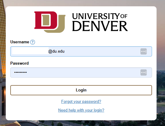 Screenshot of DU SSO login page