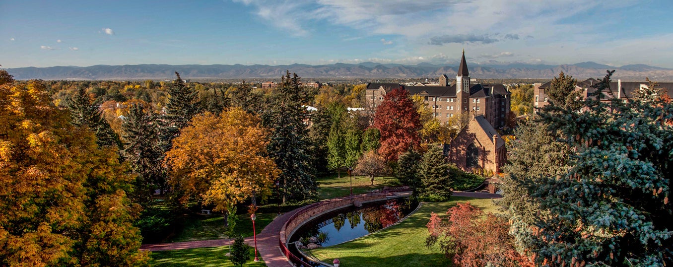 aerial shot of campus in fall