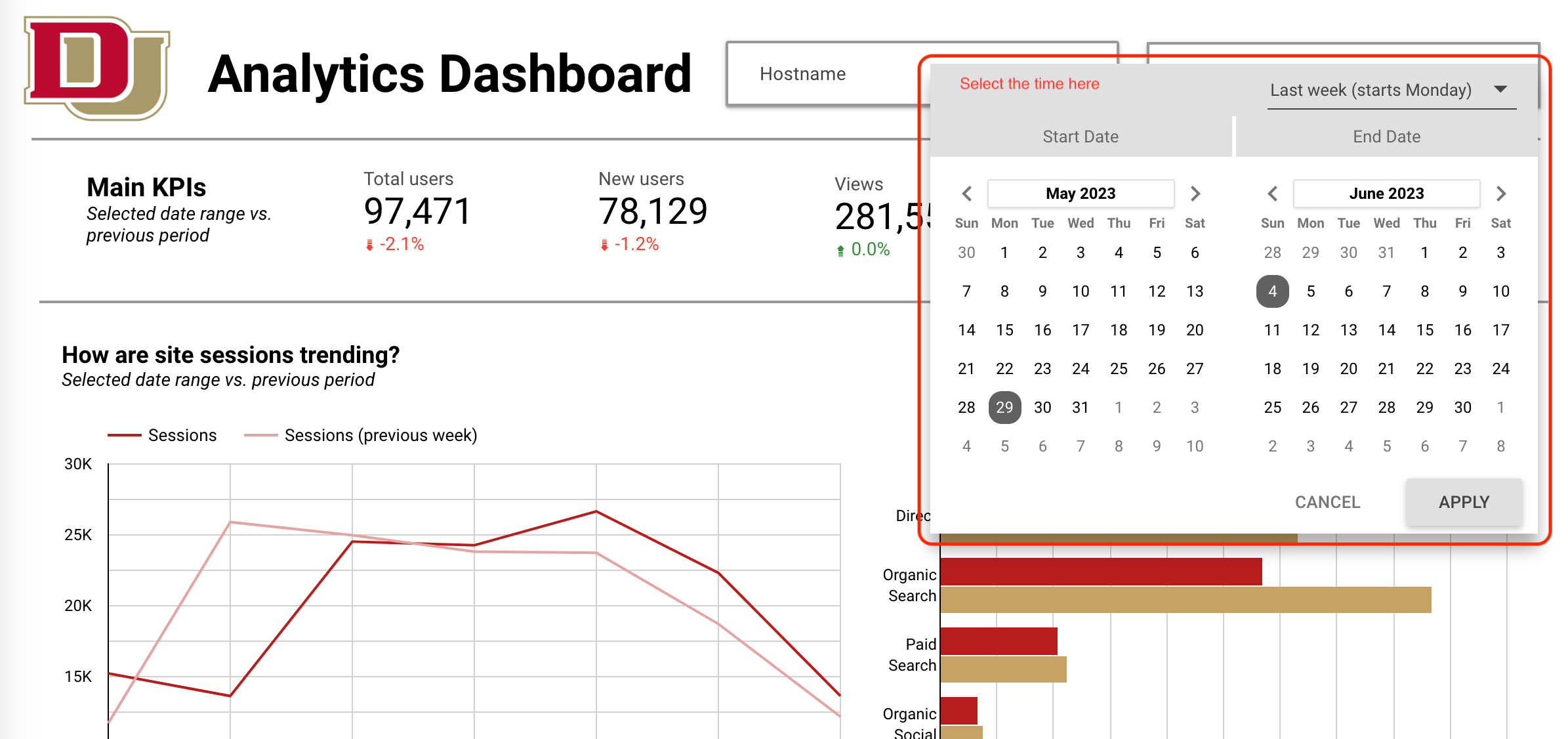 GA4 Dashboard timeframe