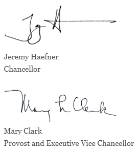 signatures from Chancellor and Provost