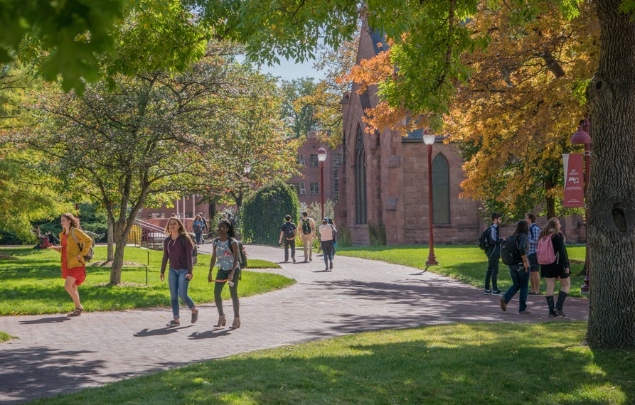 Students walking on Campus in Fall