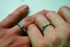 Two hands wearing wedding rings