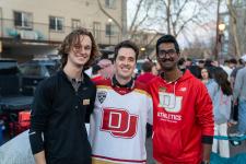 group of students at hockey tailgate