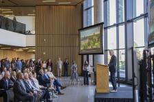Chancellor Jeremy Haefner gives a speech at State of the University