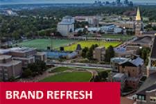 picture of campus with text "brand refresh"