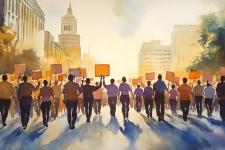 painting of a group of protesters