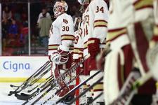 DU hockey players lined up pregame