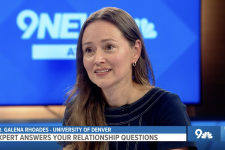 Dr. Galena Rhoades speaking on 9News set