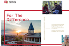 pictures of DU campus and people and text that read "For the Difference"