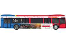 shuttle bus with University of Denver ad on the side