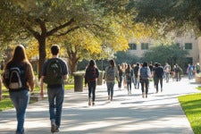 students walking on campus