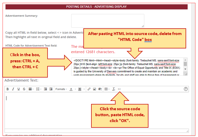 posting details advertising display